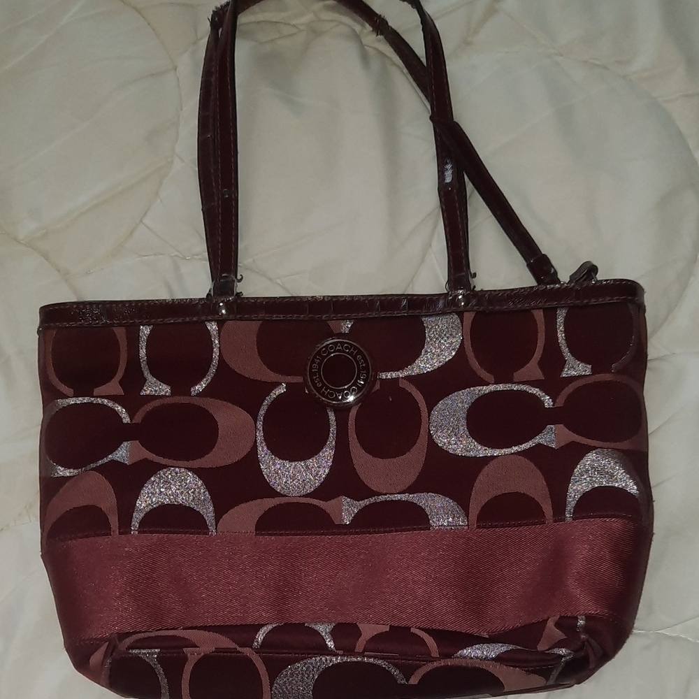Coach Brown Shoulder Bag with Distinctive Pattern and Medium Size